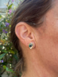 Native Copper and Chrysocolla in Chalcedony Stud Earrings